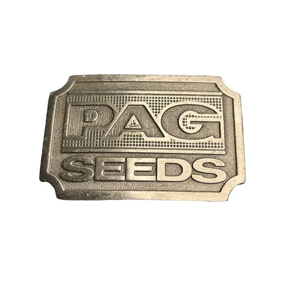 Vintage PAG Seeds belt buckle pewter USA 3" x 2" Farm Farmer - Picture 1 of 3